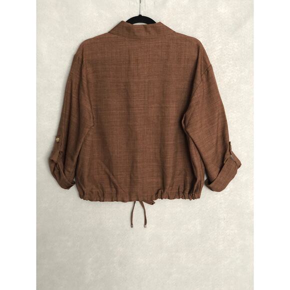 Soho Apparel LTD Drawstring Top Women's Large Roll Tab Sleeves Brown NEW - Picture 5 of 9
